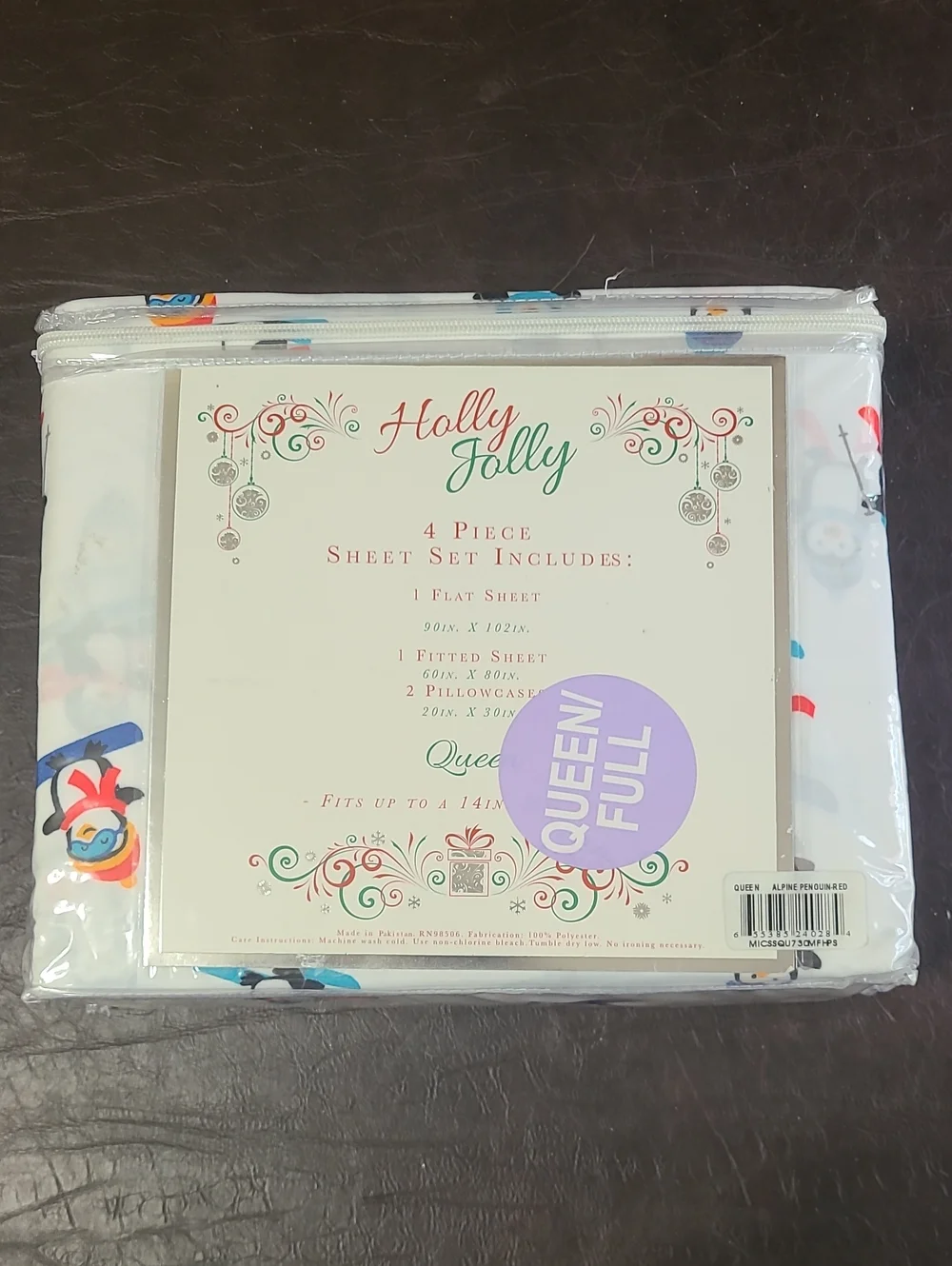 Penguin 4 Piece Queen Sheet Set - White with Multicolor Penguins